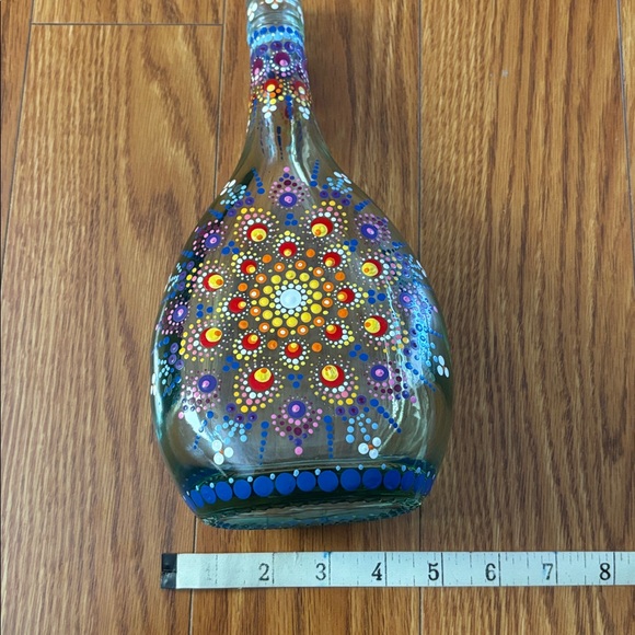 ONE-OF-A-KIND HAND PAINTED GLASS BOTTLE * VERY BOHO-HIPPIE - Picture 6 of 6